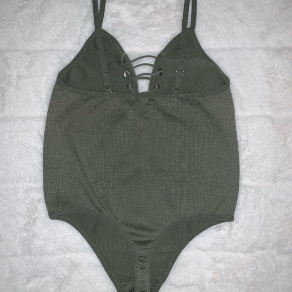 Olive Criss Cross Body Suit - Picture 2 of 2